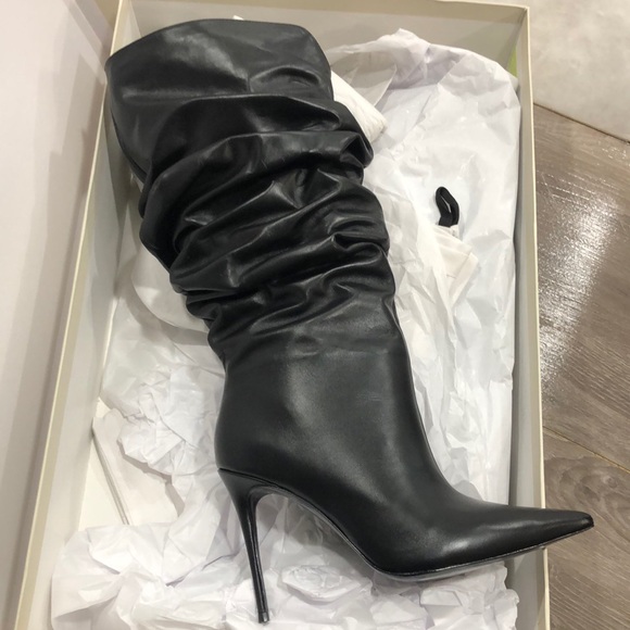 Black Suede Studio Claudia Black Leather Slouch Boots New